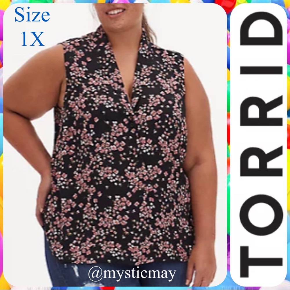 New TORRID Black Ditsy Pink Floral Georgette Sleeveless Blouse Top Plus Size 1X